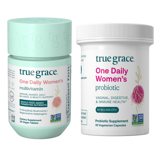 True Grace One Daily Women’s Multivitamin bottle showing nutrient-dense formula for daily wellness