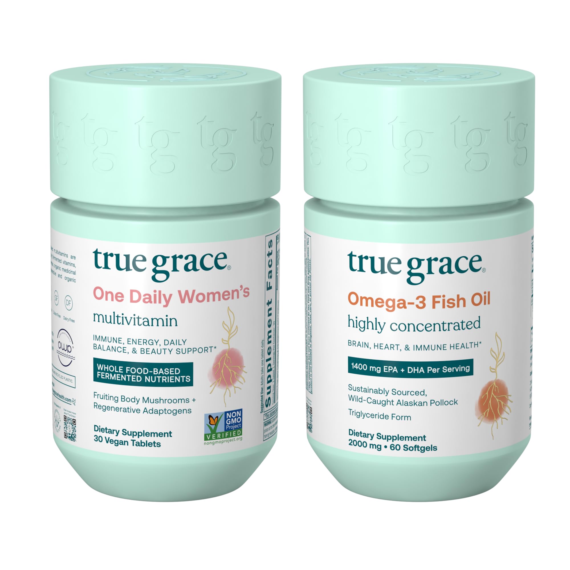 True Grace One Daily Women’s Multivitamin bottle with vegan tablets supports daily nutrient intake.