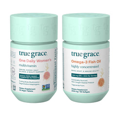 True Grace One Daily Women’s Multivitamin bottle with vegan tablets supports daily nutrient intake.