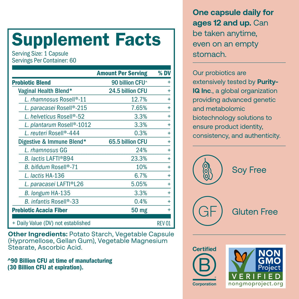 True Grace One Daily Women’s Probiotic label details highlight 90B CFU and strain transparency.