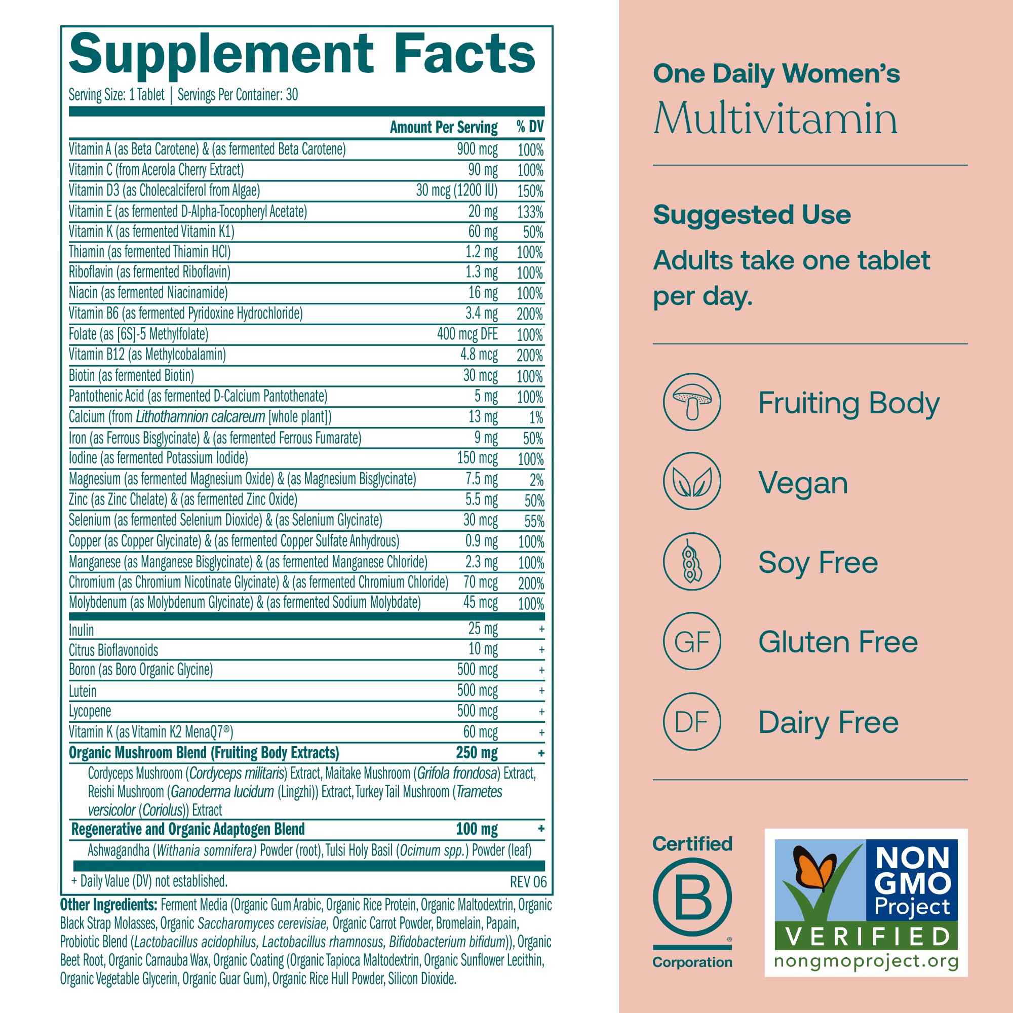True Grace Organic Mushroom Blend label shows organic extracts for vitality.