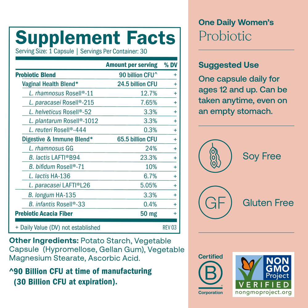 Close-up of True Grace probiotic capsules with Acacia prebiotic fiber
