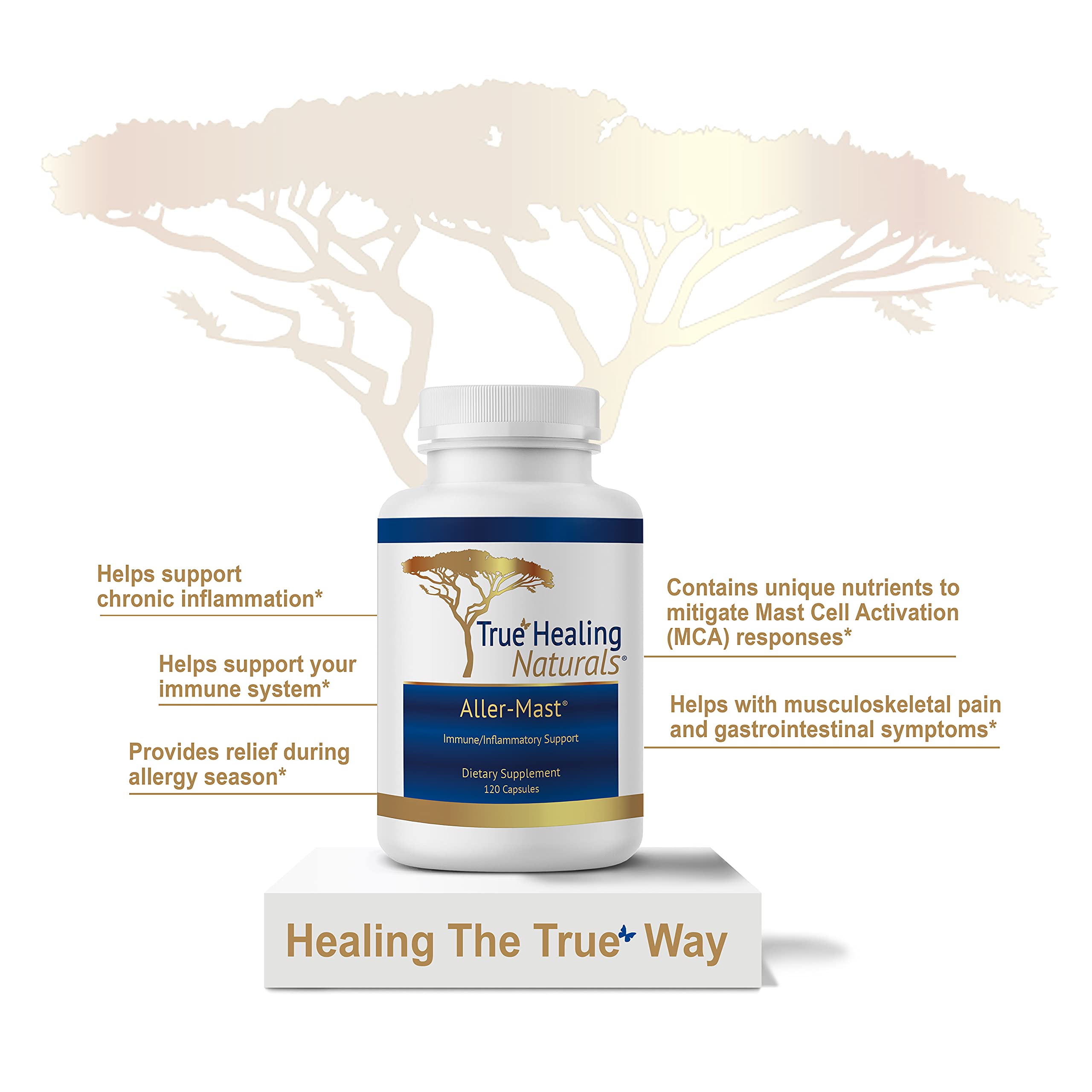 True Healing Naturals Aller-Mast label close-up reveals key ingredients for immune-related comfort