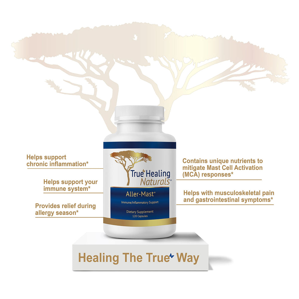 True Healing Naturals Aller-Mast label close-up reveals key ingredients for immune-related comfort