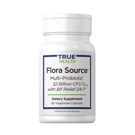 True Health probiotic multi-strain bottle showing a compact supplement bottle for daily gut support.