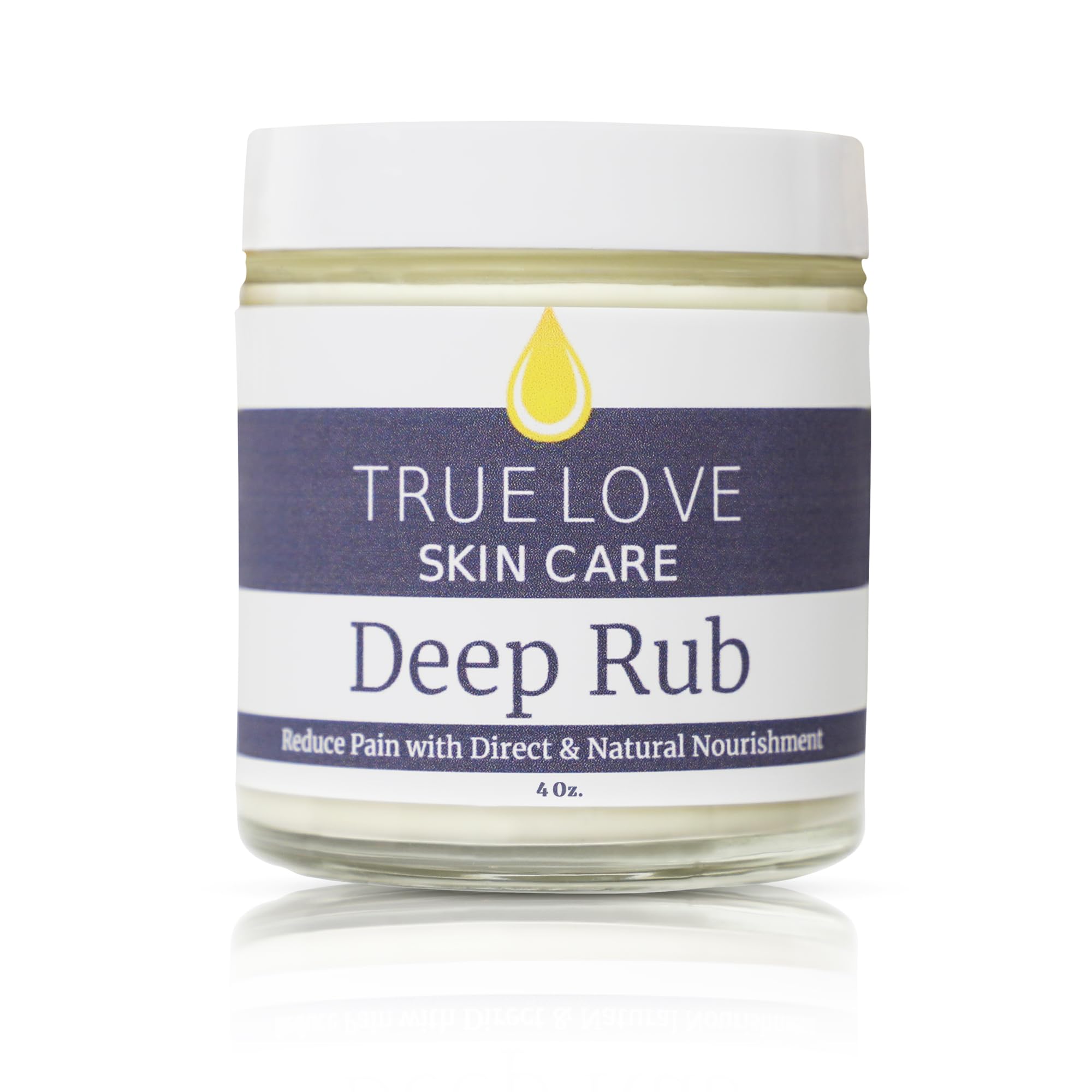 True Love Deep Rub Pain Cream bottle for quick, non-greasy relief for sore muscles.