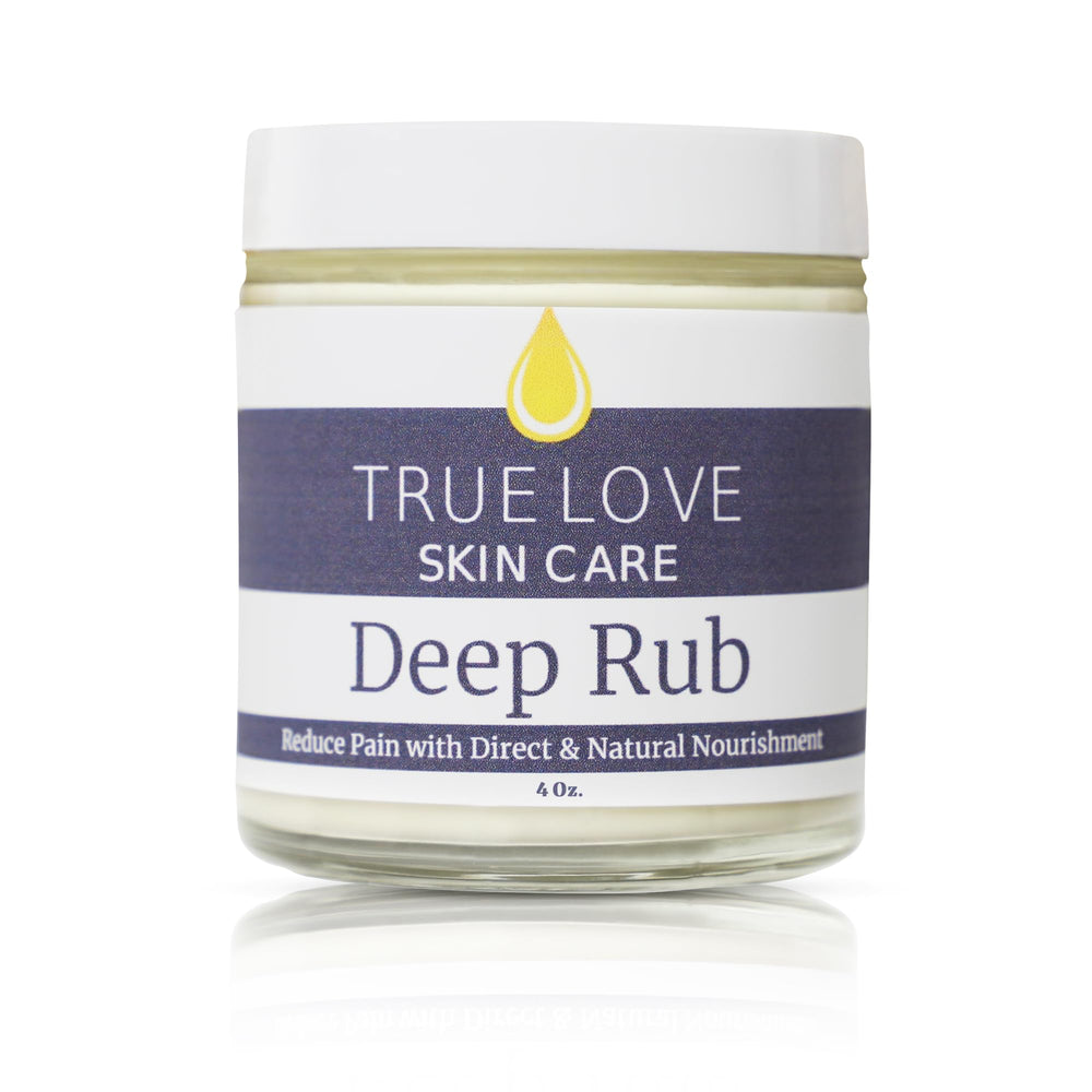 True Love Deep Rub Pain Cream bottle for quick, non-greasy relief for sore muscles.