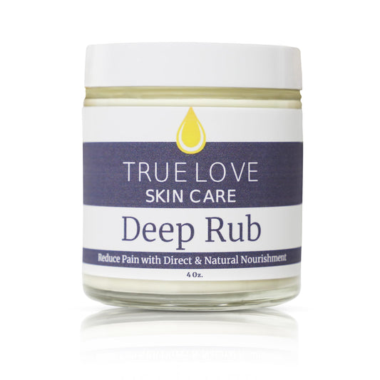 True Love Deep Rub Pain Cream bottle for quick, non-greasy relief for sore muscles.