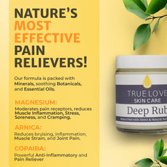 True Love Deep Rub Pain Cream daily-use context emphasizes non-greasy comfort.