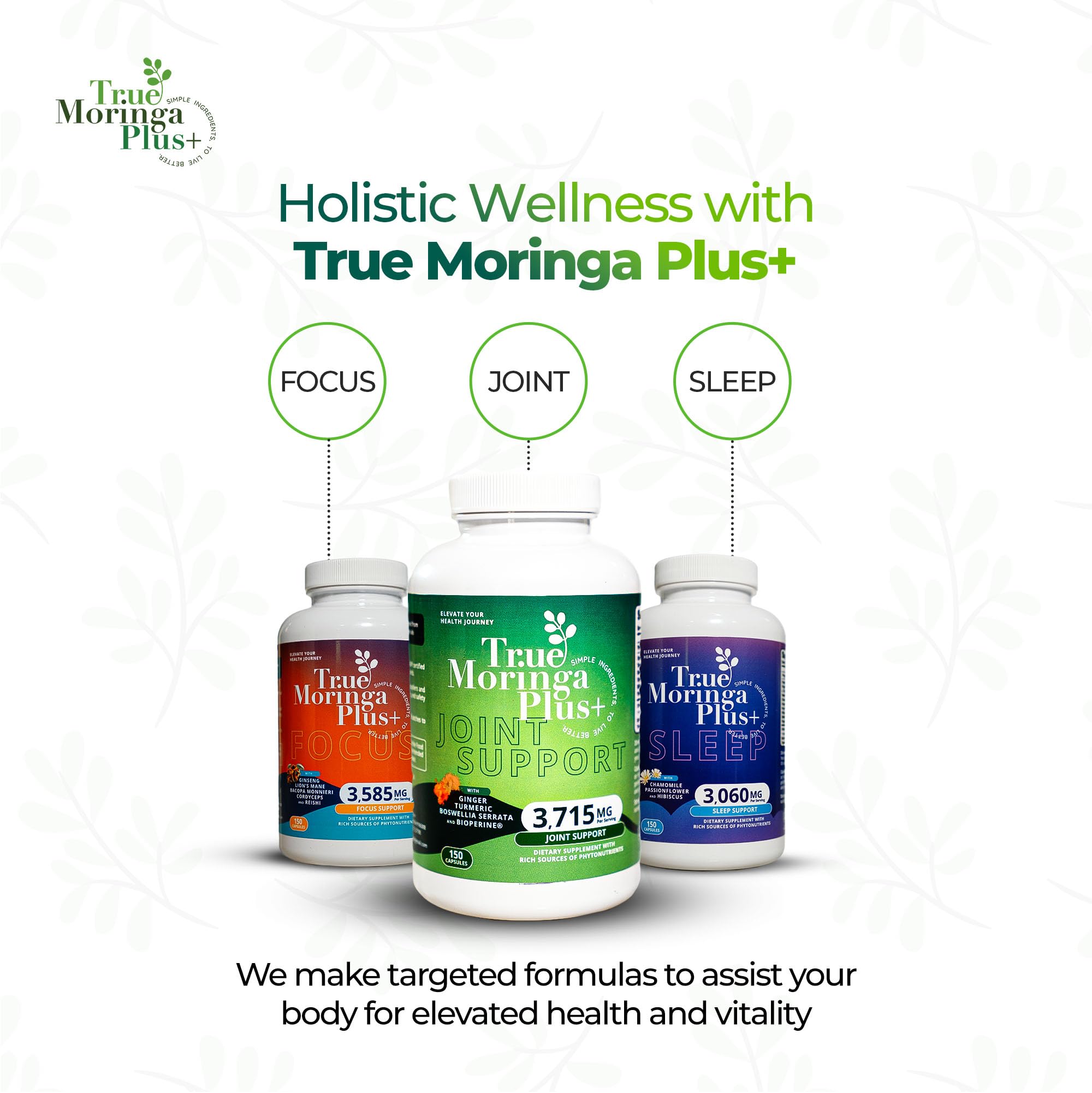 True Moringa Plus+ bottle with label view for easy nightly routine.