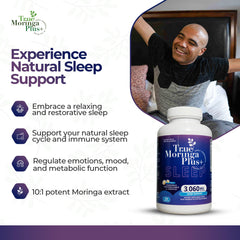 True Moringa Plus+ capsules close-up ready for daily use.