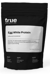 True Nutrition Egg White Protein Powder bottle illustrates a dairy-free protein option for clean nutrition.