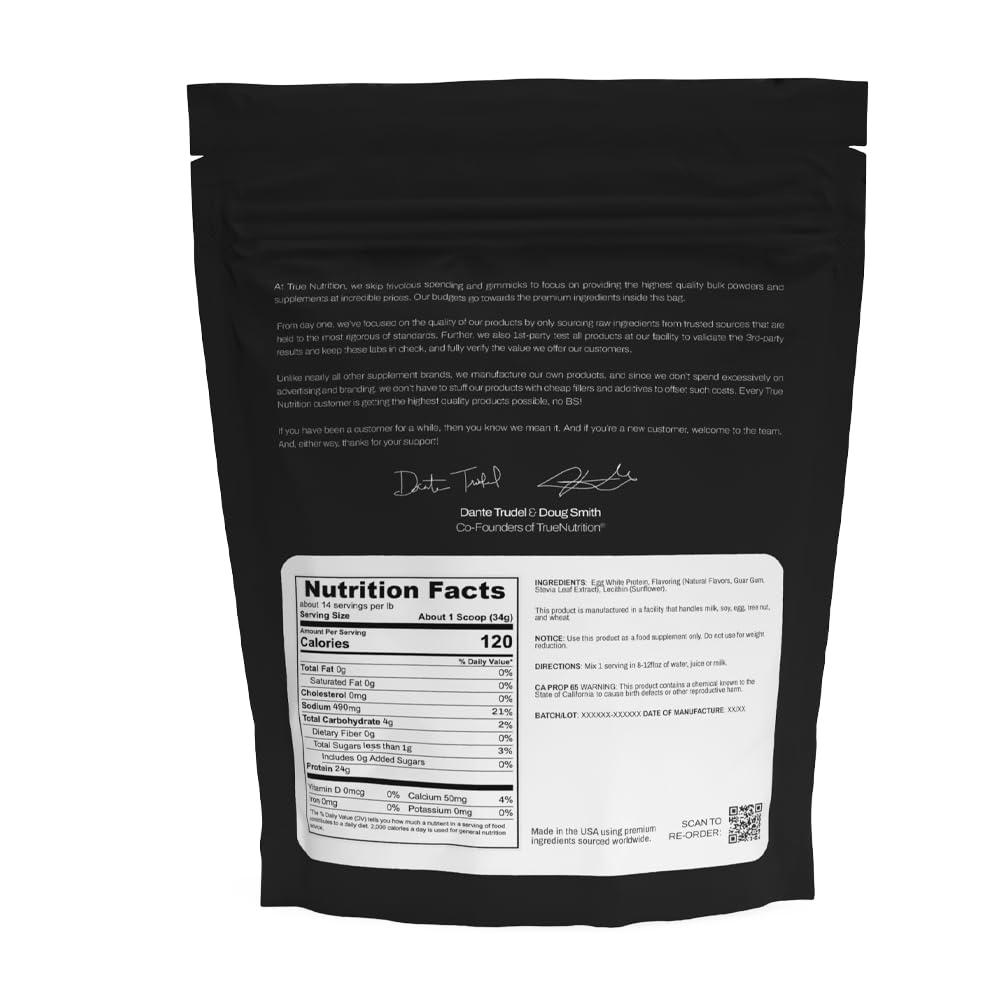 True Nutrition Egg White Protein Powder scoop illustrating easy serving for workouts