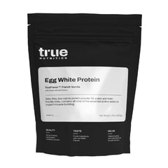 True Nutrition Egg White Protein Powder tub front showing a dairy-free protein option for shakes