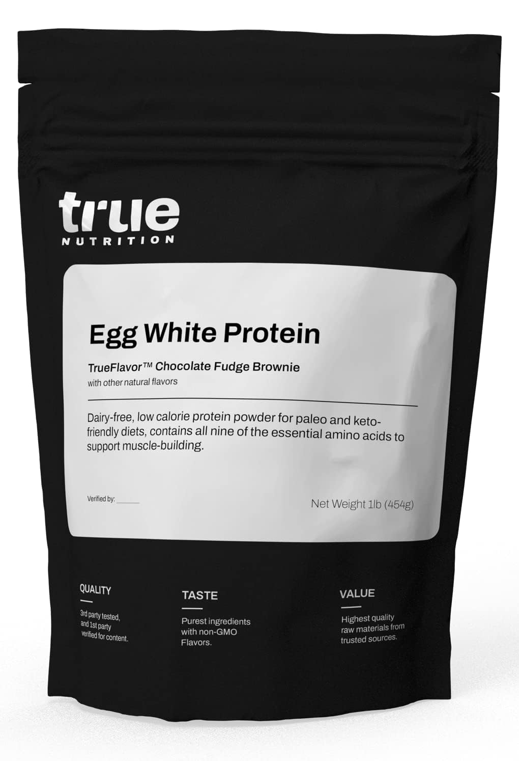 True Nutrition egg white protein powder tub demonstrates a dairy-free protein option