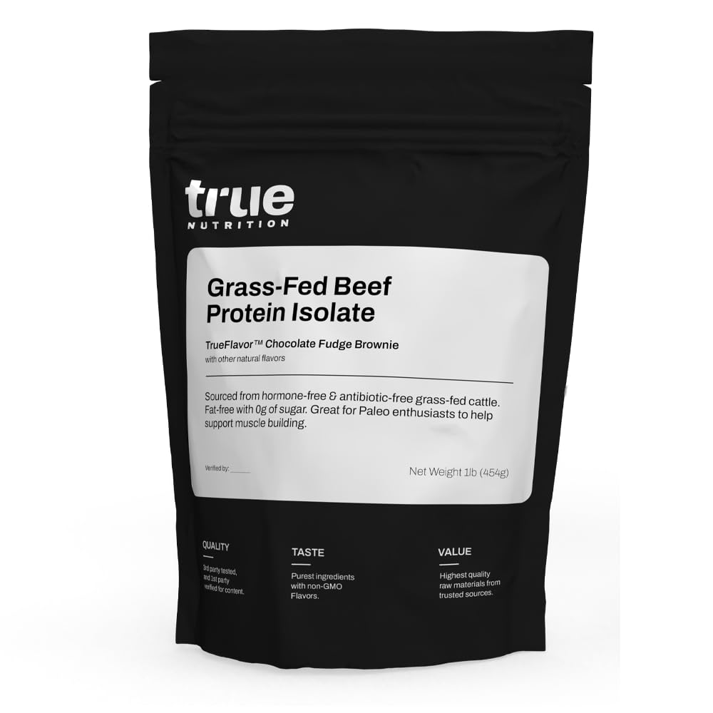 True Nutrition grass-fed beef protein isolate bottle for high-protein shakes and meals