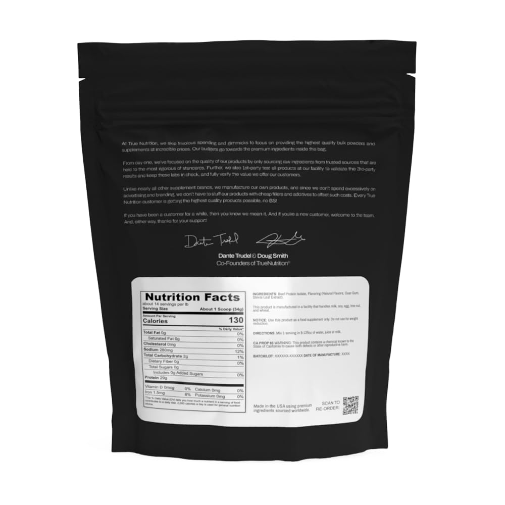 Pouring True Nutrition grass-fed beef protein isolate into a shake for a quick protein boost