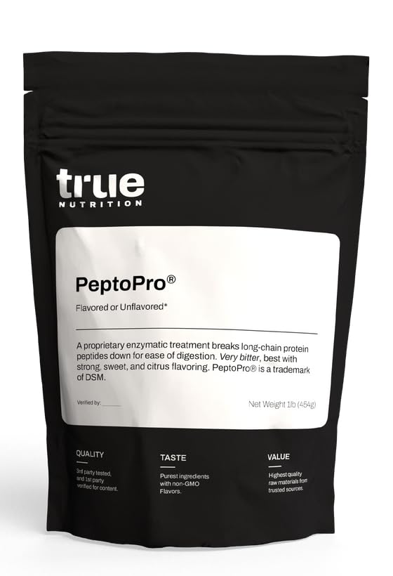 True Nutrition hydrolyzed caseinate powder unflavored, smooth mix for post-workout recovery and hydration.