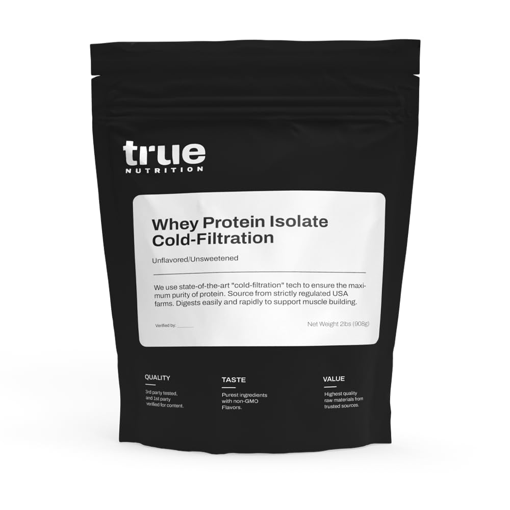 True Nutrition Whey Protein Isolate Cold-Filtration pack shot for clean protein and post-workout support.