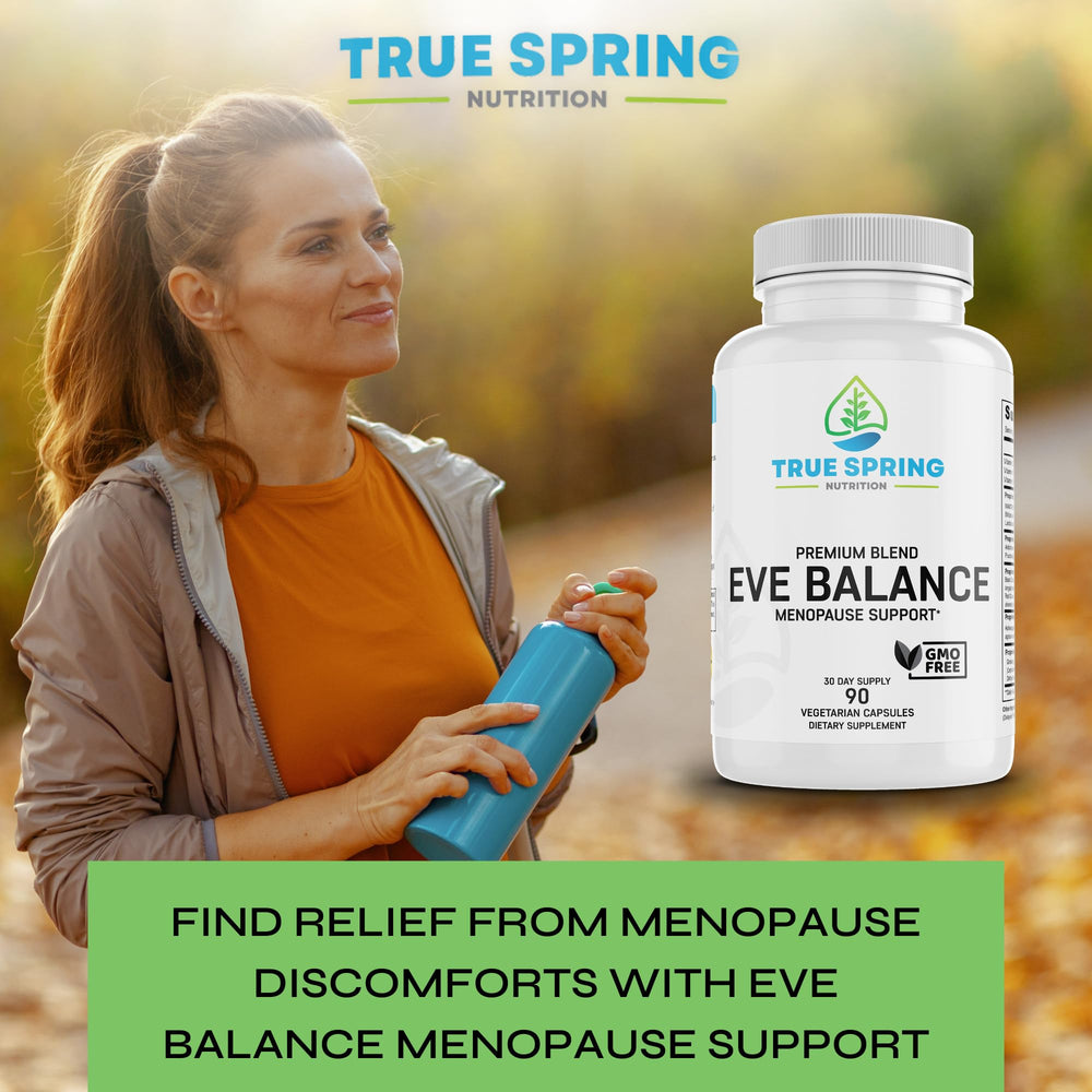 True Spring Eve Balance bottle side panel with dosage for daily use