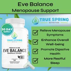 True Spring Eve Balance capsules close-up highlighting soft gel form for menopause support