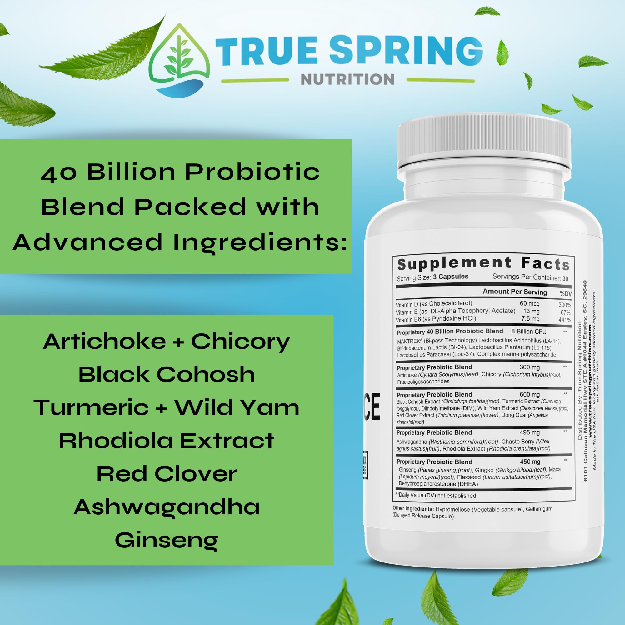 True Spring Eve Balance packaging box featuring branding and wellness focus