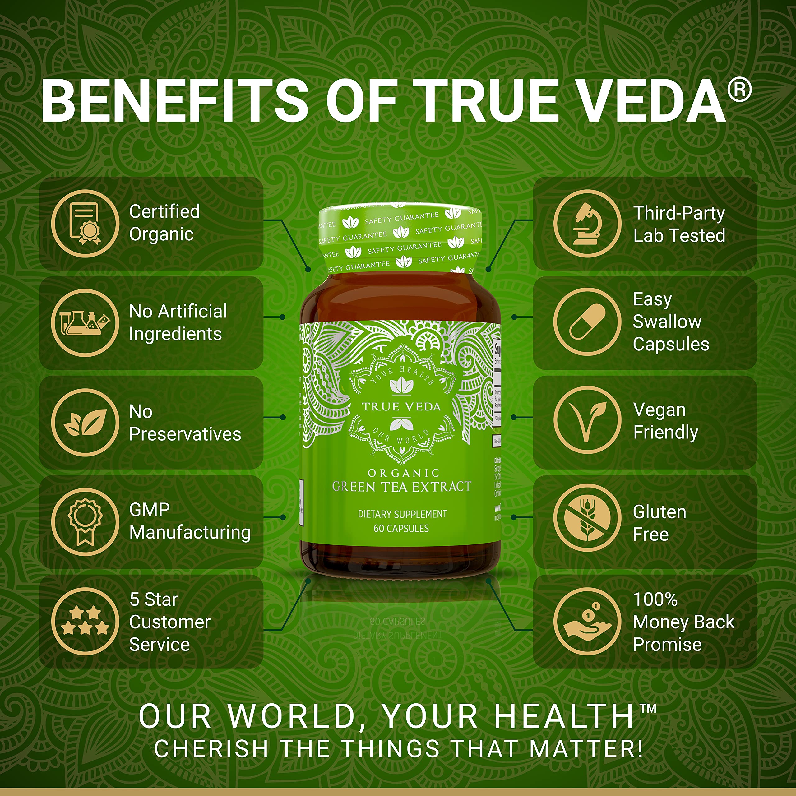 Close-up of True Veda capsules showcasing low caffeine option