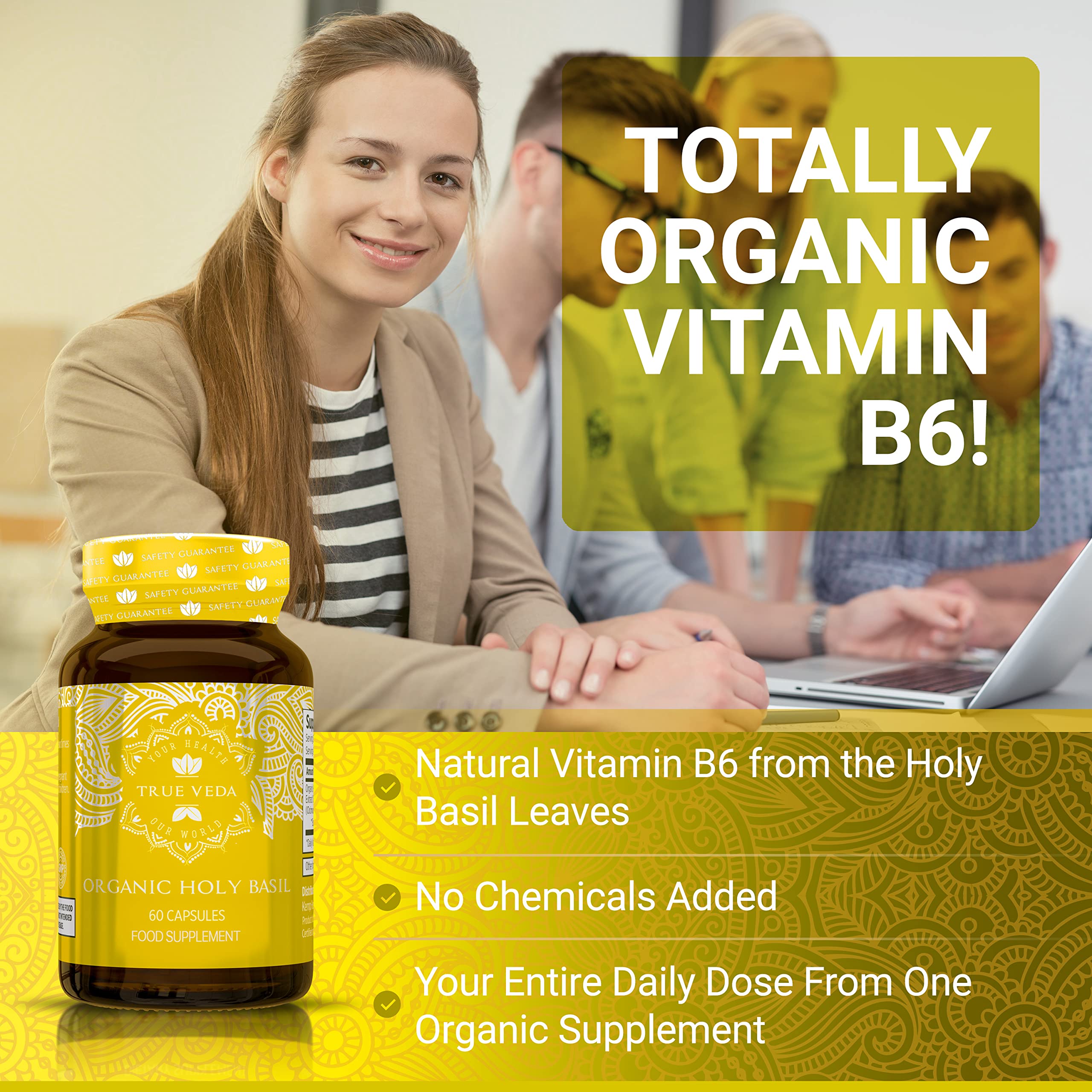 USDA Organic label visible on True Veda Holy Basil bottle