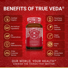 True Veda Organic Pomegranate Extract label emphasizes USDA Organic certification.