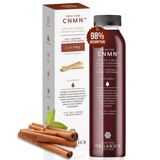 True Vine Cinnamon bottle pour highlighting liquid extract for easy daily dosing and wellness.