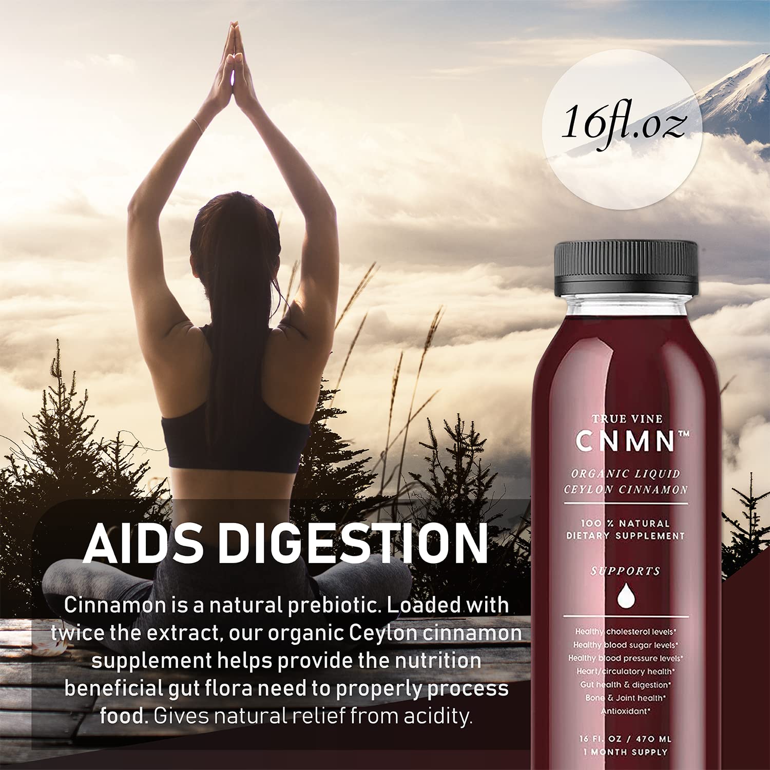 True Vine liquid cinnamon dropper ready for daily use and easy dosing.