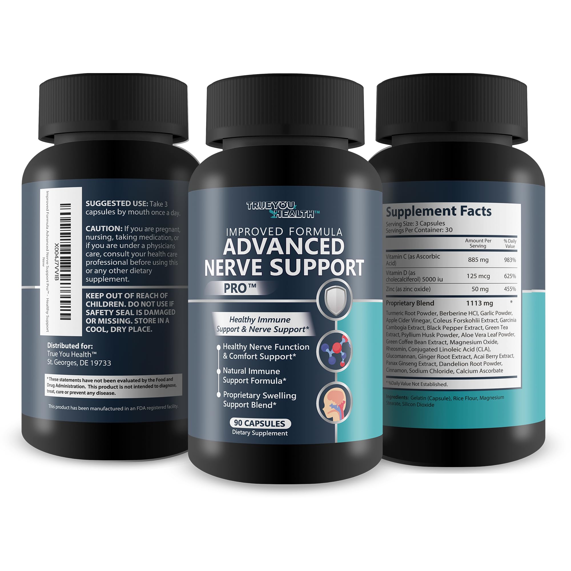 True You Health Advanced Nerve Support Pro glass bottle presenting premium nerve wellness