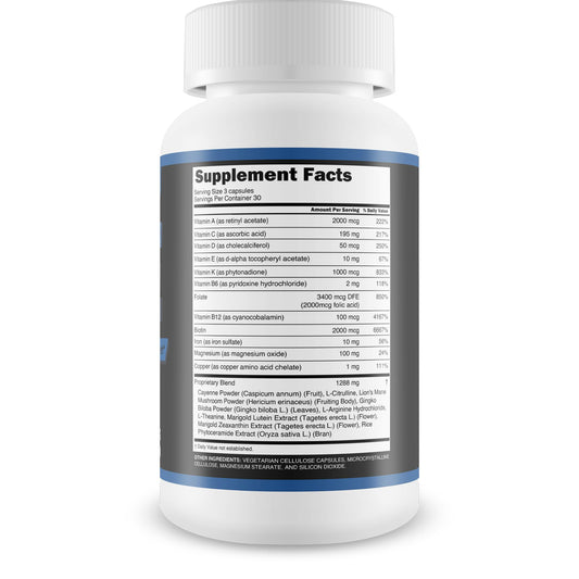 Close-up of Alpha Blood Flow capsules highlighting easy daily intake