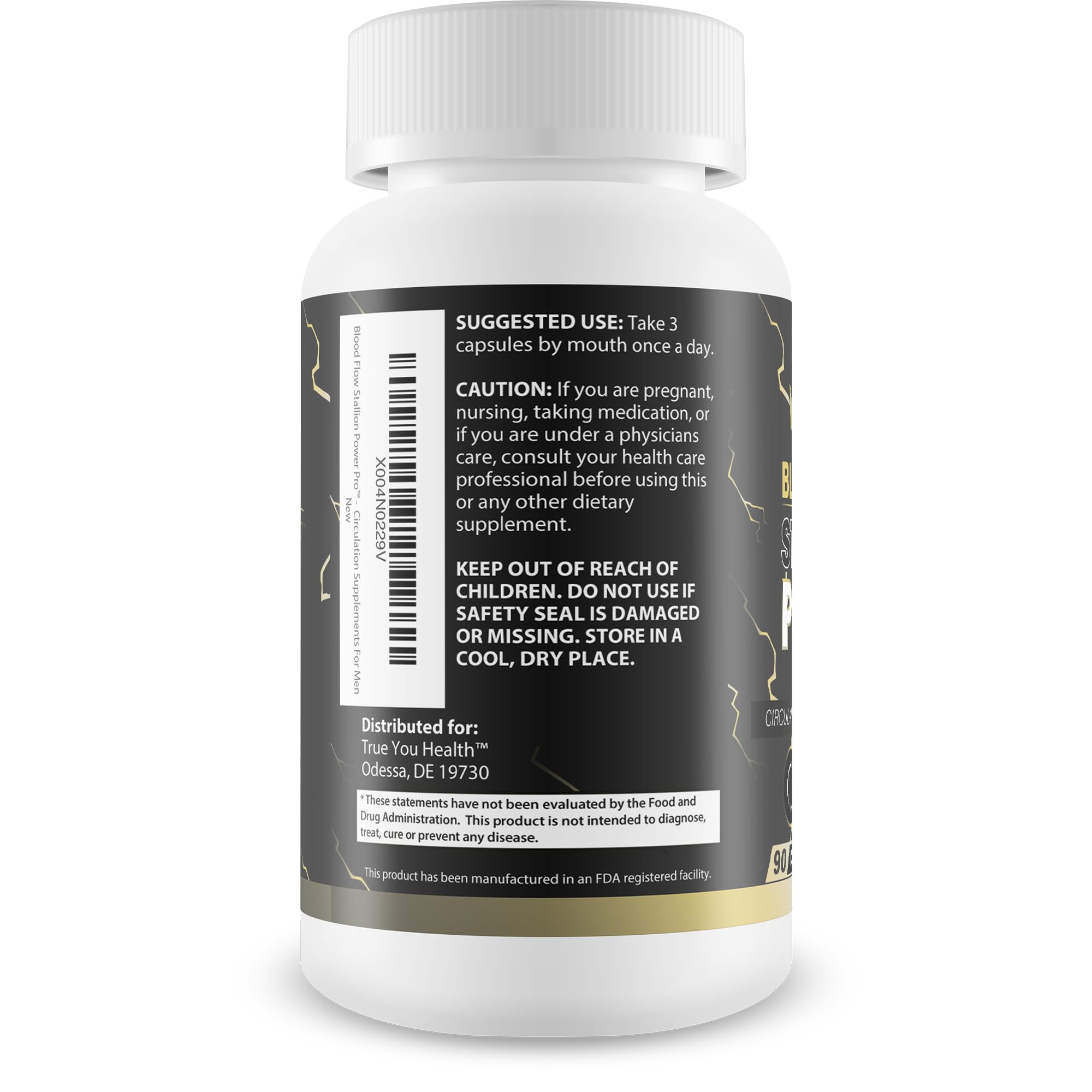 Label of True You Health Blood Flow Stallion Power Pro emphasizing quality ingredients