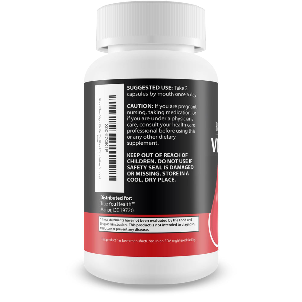 True You Health Blood Flow Vigor Fix Pro label detail emphasizing quality and USA manufacturing