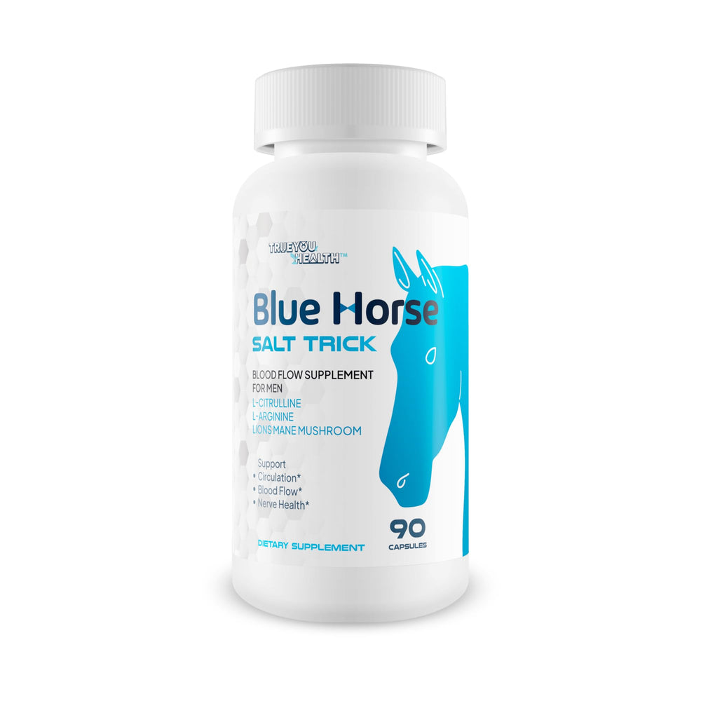 True You Health Blue Horse Salt Trick bottle front for daily blood flow support.