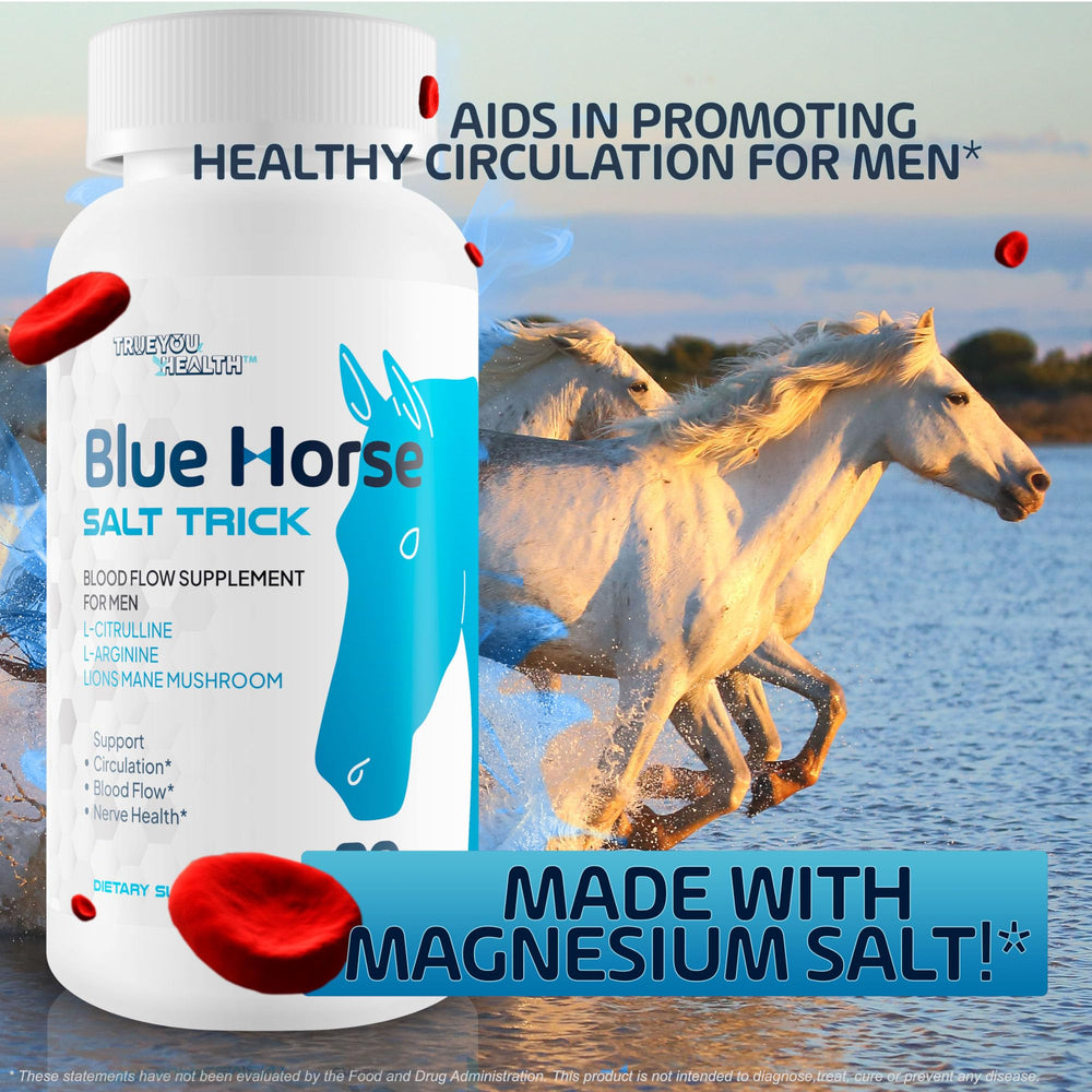 True You Health Blue Horse Salt Trick capsules close-up for everyday circulation.