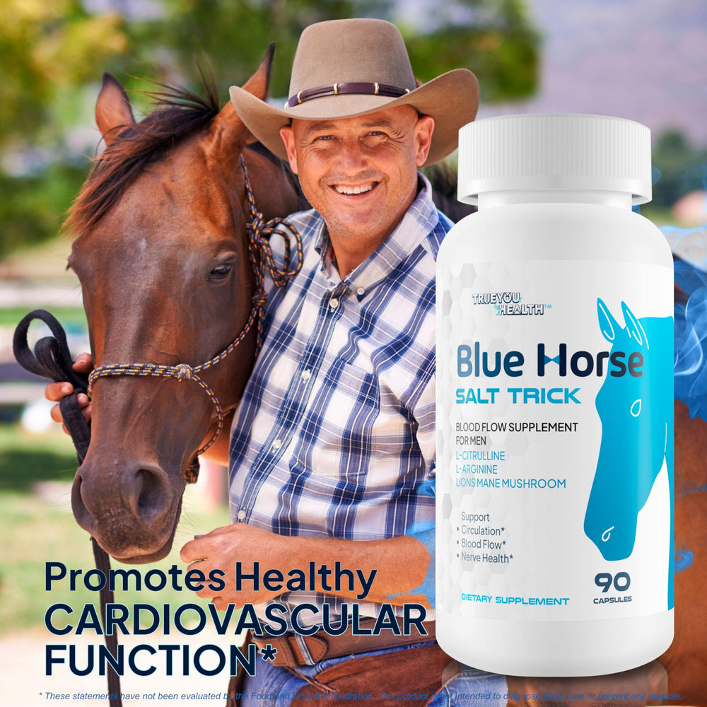 True You Health Blue Horse Salt Trick lifestyle scene with active man for circulation support.