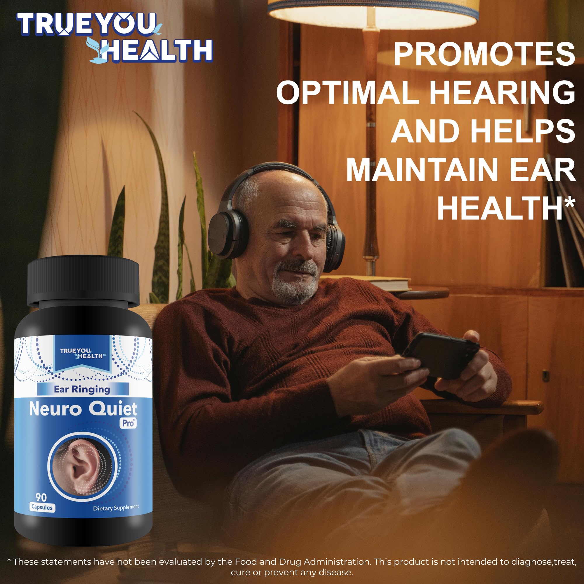 In-use scene showing True You Health Ear Ringing Neuro Quiet Pro as part of a routine