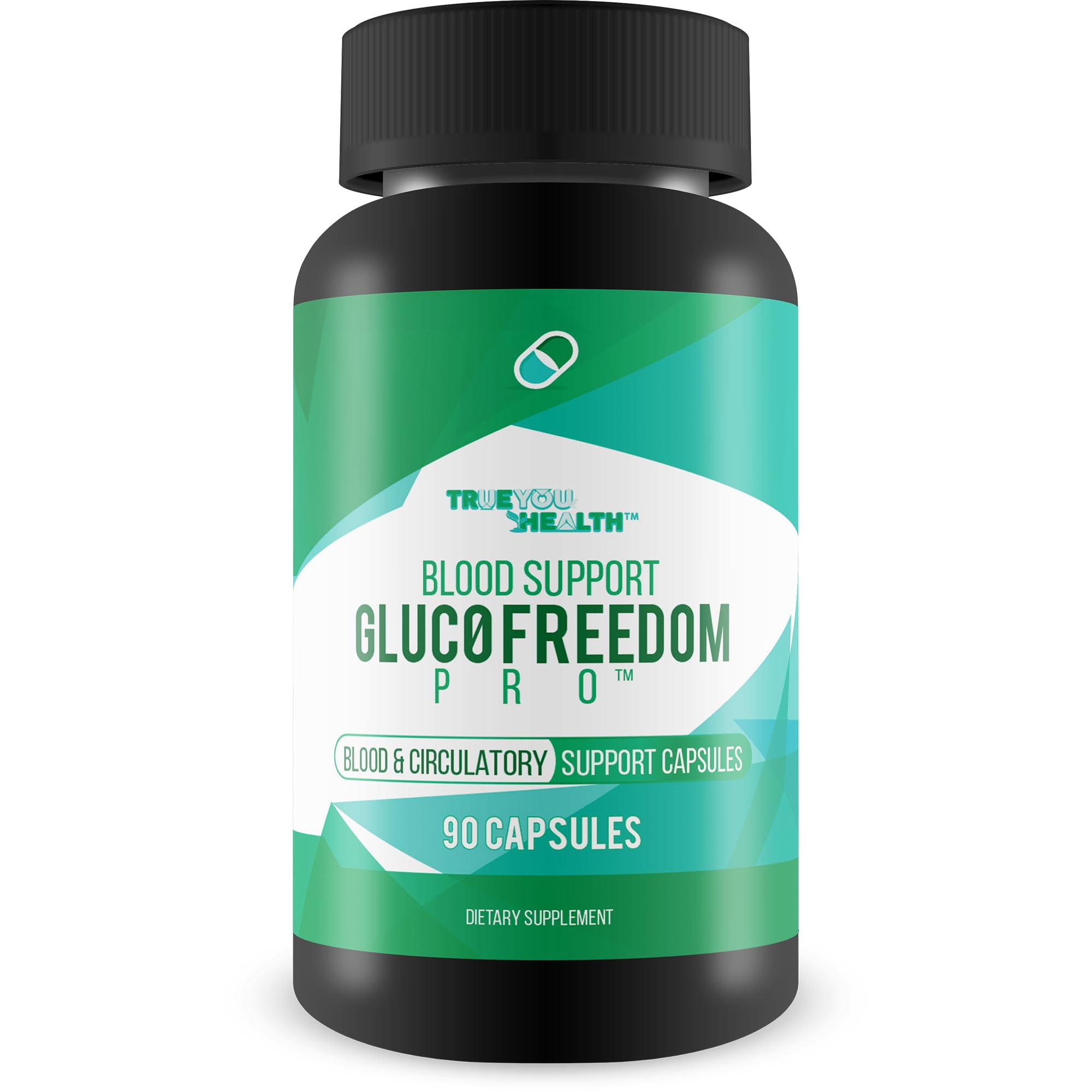 True You Health Gluc0 Freedom Pro bottle front for daily blood balance support.