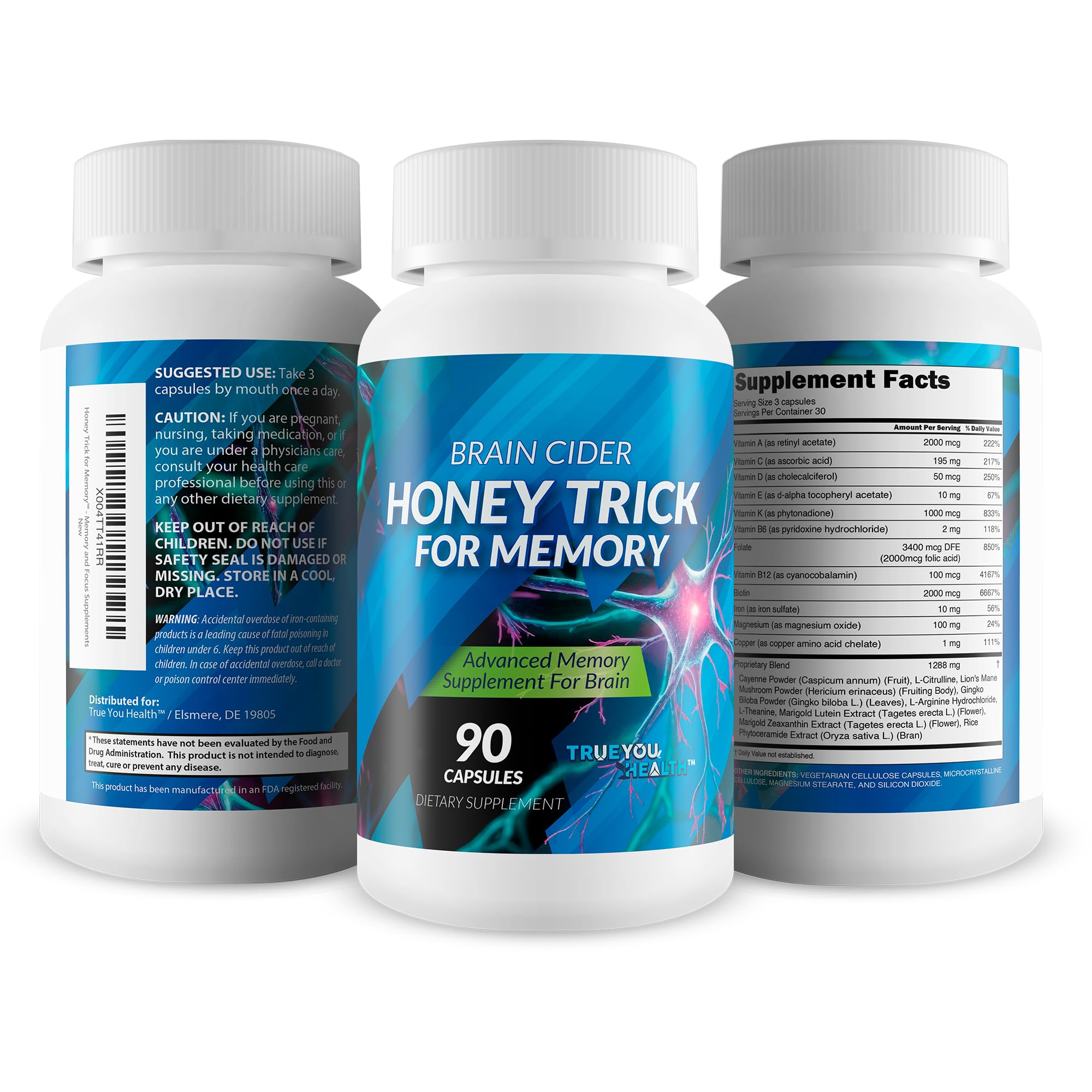 True You Health Honey Trick Lions Mane extract for memory and nerve support.