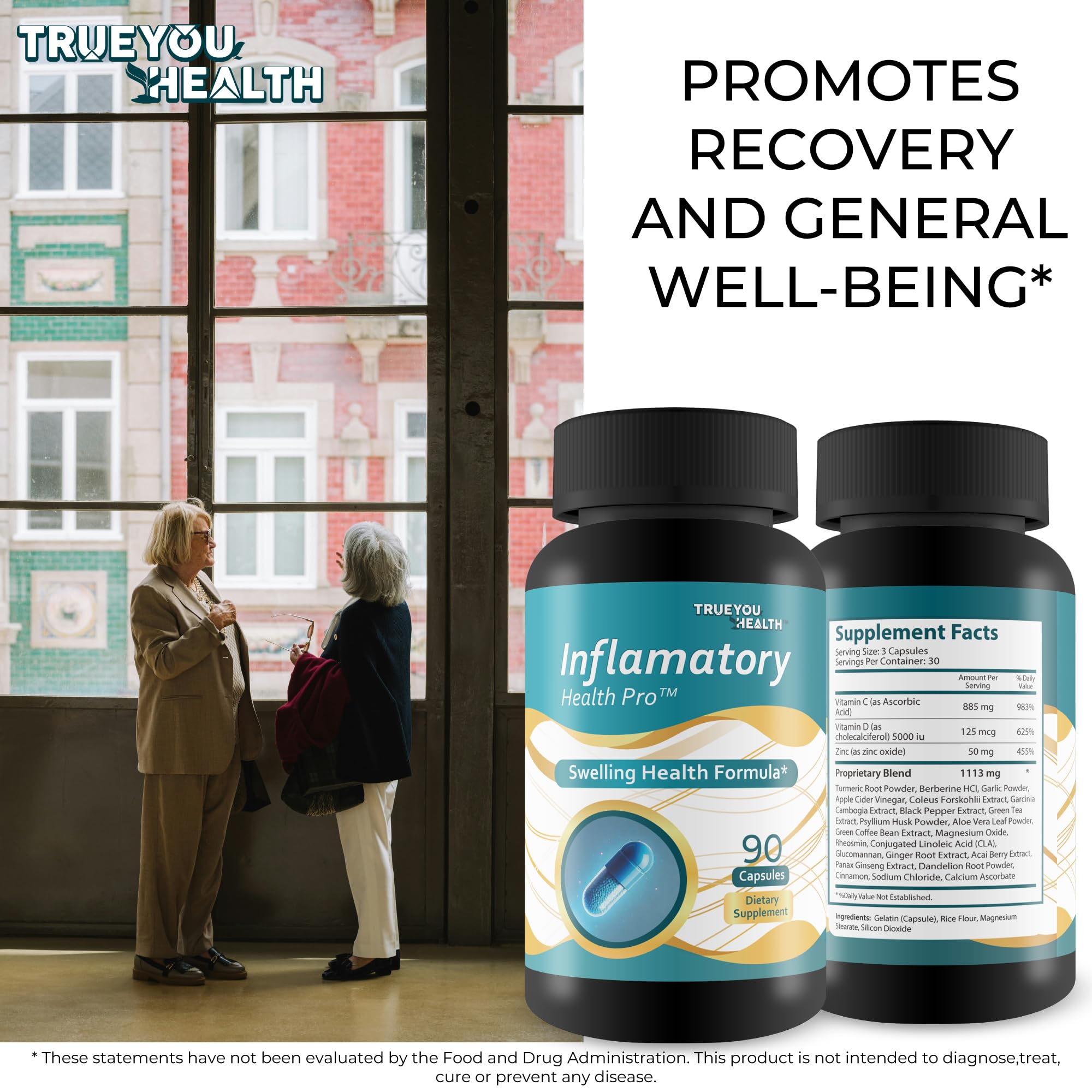 True You Health Inflammatory Health Pro bottle on nightstand implies convenient daily routine.
