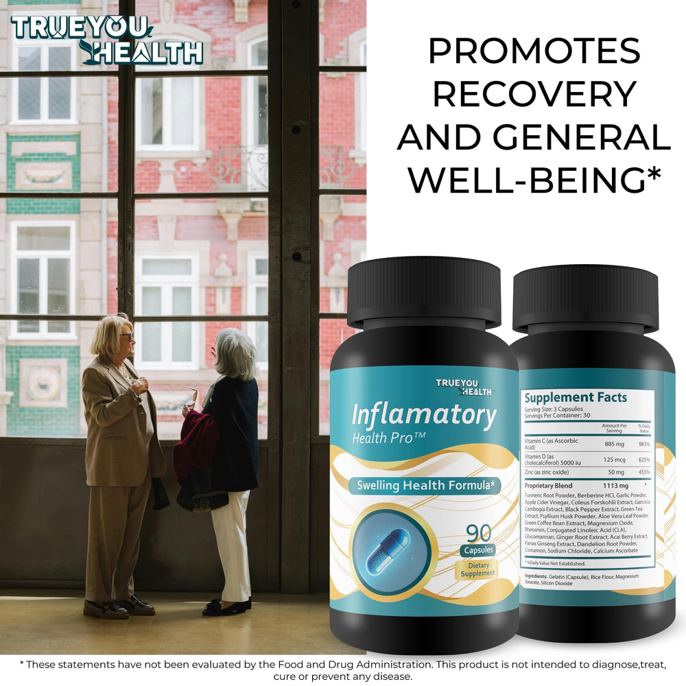 True You Health Inflammatory Health Pro bottle on nightstand implies convenient daily routine.