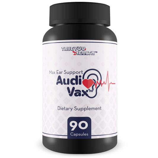 True You Health Max Ear Support Audi Vax bottle promotes ear health with premium nutrients.