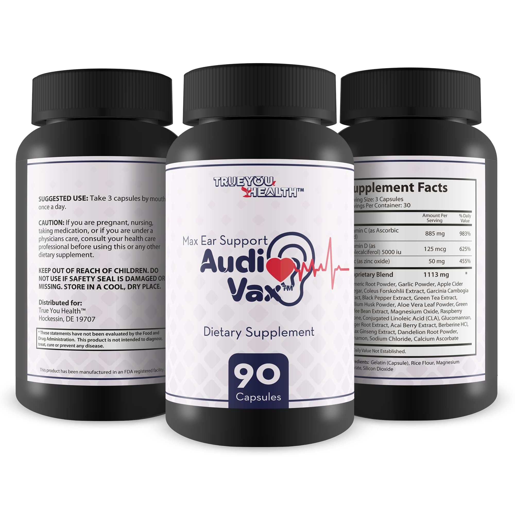 Label detail shows vitamins and minerals for ear nourishment.