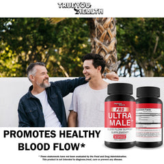 True You Health Pro Ultra Male bottle label showing blood flow support benefits.