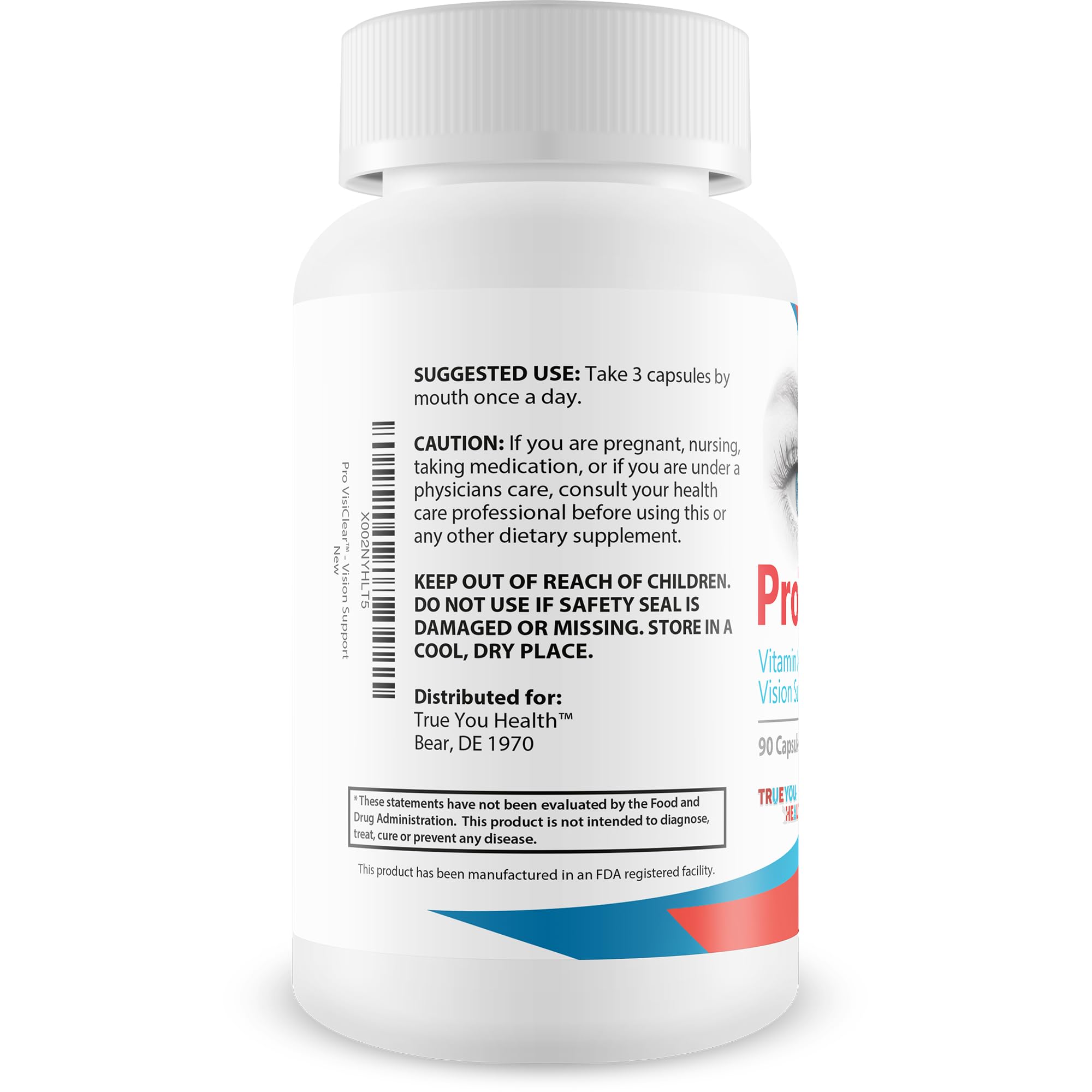 True You Health Pro VisiClear label view emphasizes USA-made quality.