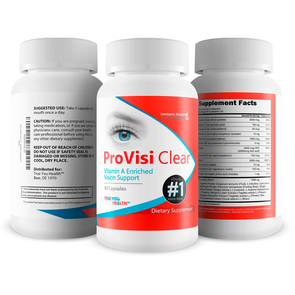 Pro VisiClear vitamin A tablets in bottle suitable for daily use.