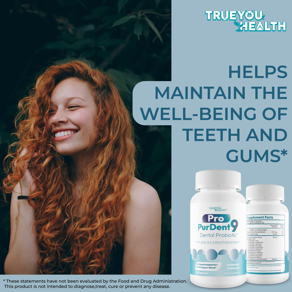 True You Health PurDent9 with vitamin D and zinc highlighted as a nourishing oral care blend