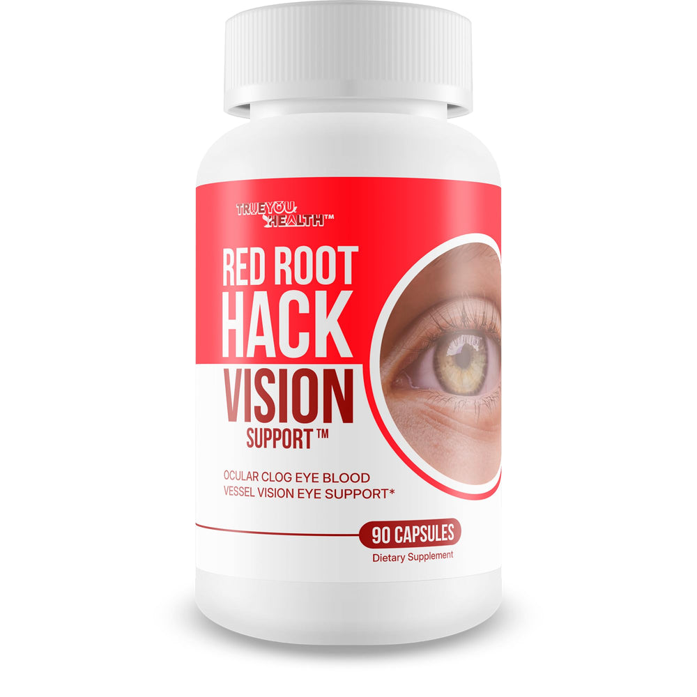 True You Health Red Root Hack Vision bottle front showing eye support capsules.